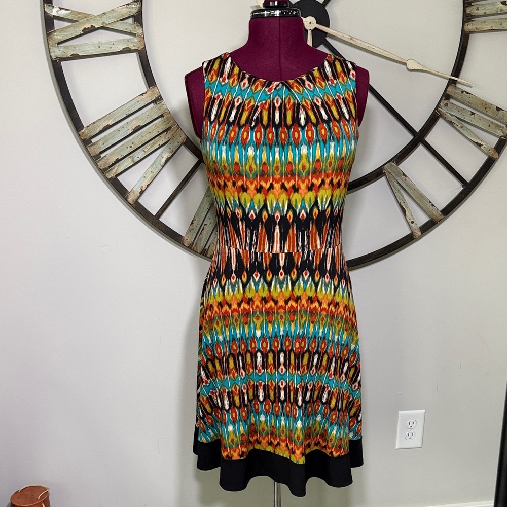 AGB Dress Orange Blue & Black Multicolor Sleeveless Dress